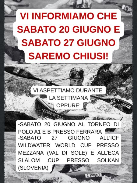 VI INFORMIAMO CHE SABATO 20 GIUGNO E SABATO 27 GIUGNO SAREMO CHIUSI. (1) VI INFORMIAMO CHE SABATO 20 GIUGNO E SABATO 27 GIUGNO SAREMO CHIUSI. (1)